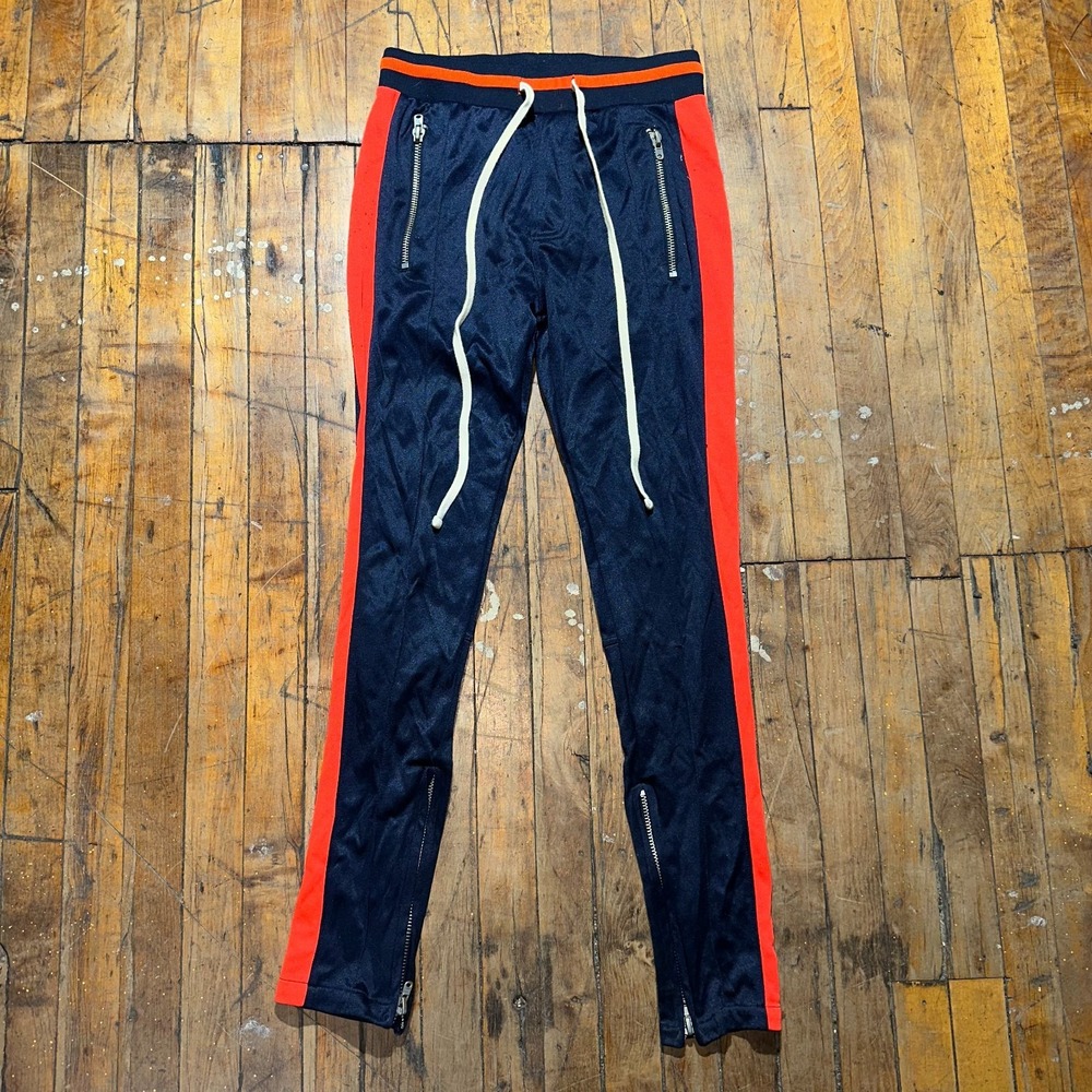 MNML Track Pants Mens XS Black Red Double Stripe Tapered Leg Riri Zip Drawstring